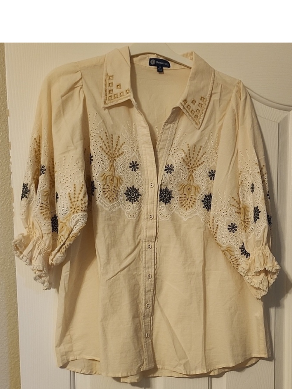 NWOT Democracy Embroidered Blouse, 1X